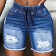 thumbnail image 5 of vigerkar Women Jean Shorts Stretchy High Waisted Frayed Raw Hem Denim Shorts Dark Blue, M, 5 of 9
