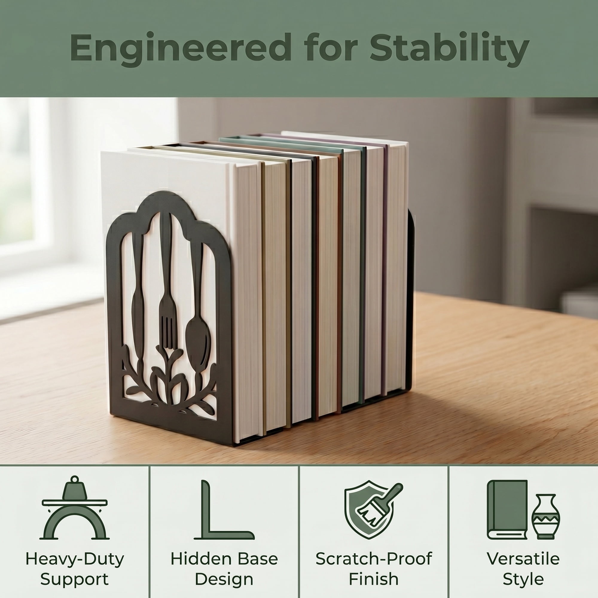 Unique Bargains Decorative Metal Bookends Book Ends for Office Black 4.7"L x 3.5"W x 7"H