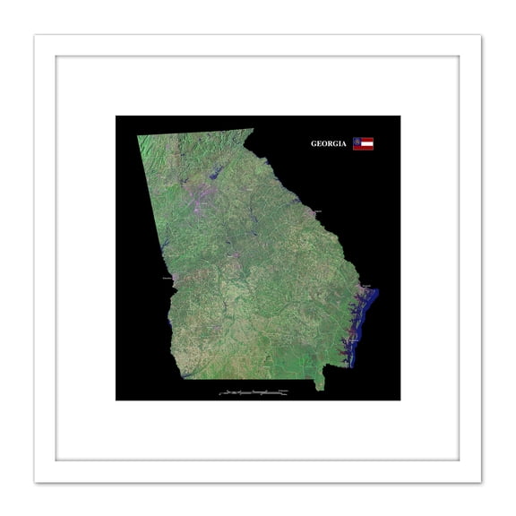 Map County Satellite USA State Flag Georgia Replica 8X8 Inch Square Wooden Framed Wall Art Print Picture with Mount