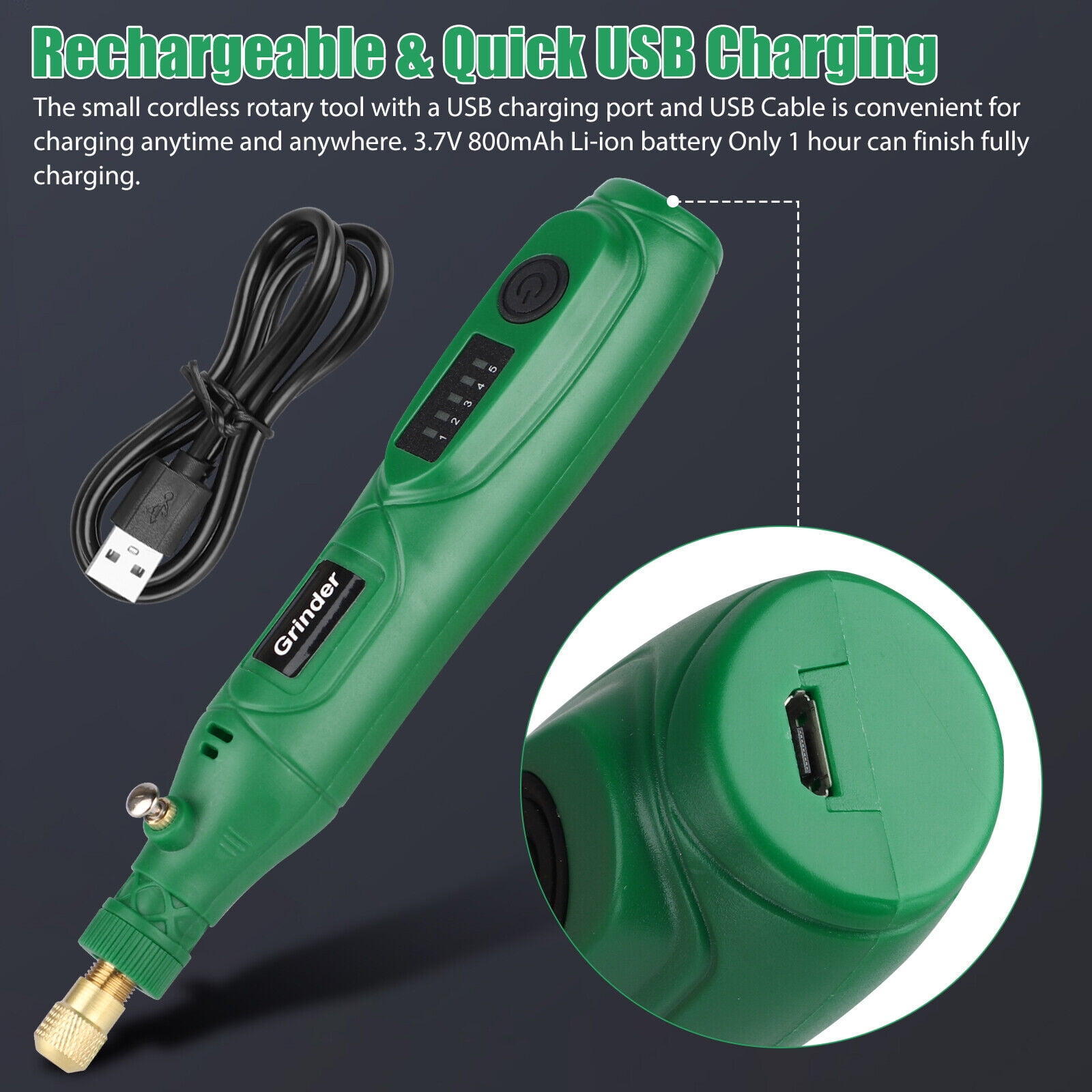 Rotary Tool Kit 5 Speed Cordless Rotary Tool Mini Grinder Rotary Tool Polishing Drill Kit
