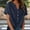 Navy, variant on Women's Linen-Look V-Neck Button Front Short Sleeve Top in Solid Colors