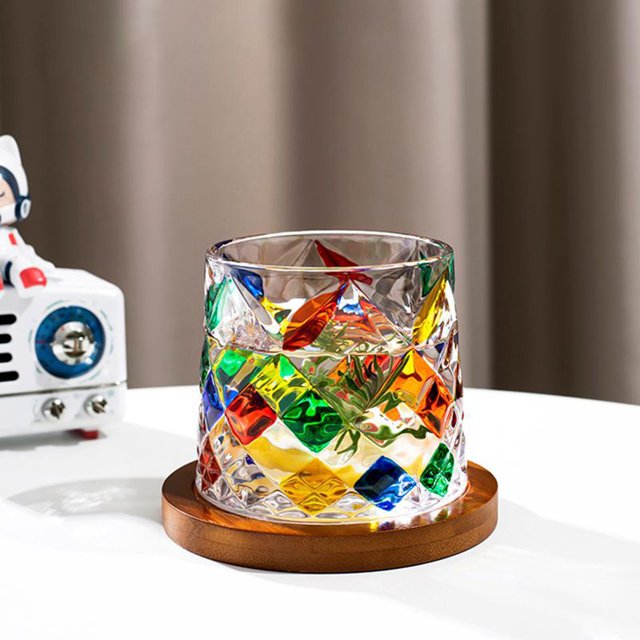 Copas de Vino de Cristal Pintadas a Mano, Vaso de Fondo Grueso Posavasos de Madera, Vaso de para Ron A BLESIY Copa de cóctel