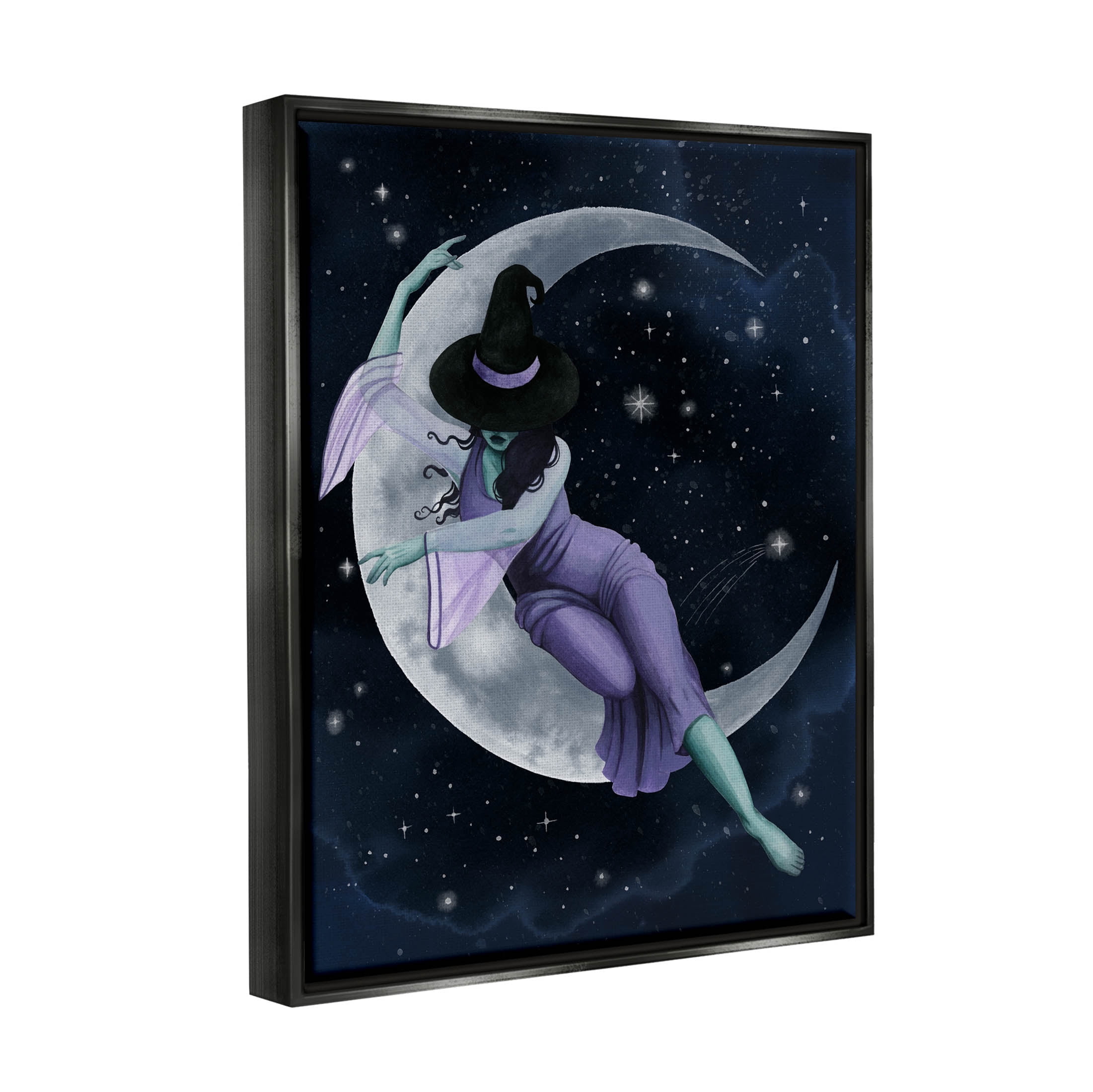 Stupell Industries Moon Witch Starry Night Sky Painting Jet Black Floating Framed Canvas Print Wall Art, Design by Grace Popp