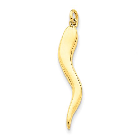 Opal Italian Charm 14k Yellow Gold Solid Polished Large Italian Horn Charm - 4.4 Grams - Measures 37x6mm ()
