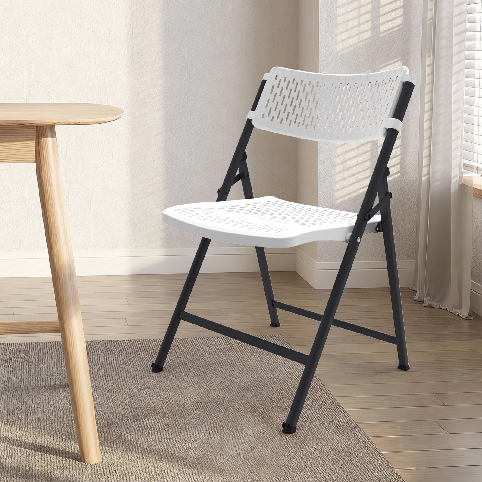 WLLJOY 4 Pack Folding Chair, 350 Lb Weight Capacity, Fold chair with Breathable Seat Indoor/Outdoor for Picnic,Races, Parties & Weddings, White