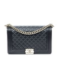 thumbnail image 1 of Pre-Owned Chanel Black New Medium Boy Flap Shoulder Bag Quilted Lambskin Leather, 1 of 9