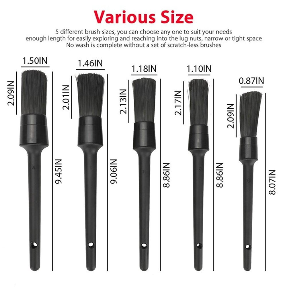 Tekuisi 5PCS Car Detailing Brush Kit Soft Vehicle Auto Interior for Wheel Clean Sets Premium Soft Fu & Synthetic Fiber Car Cleaning Brus