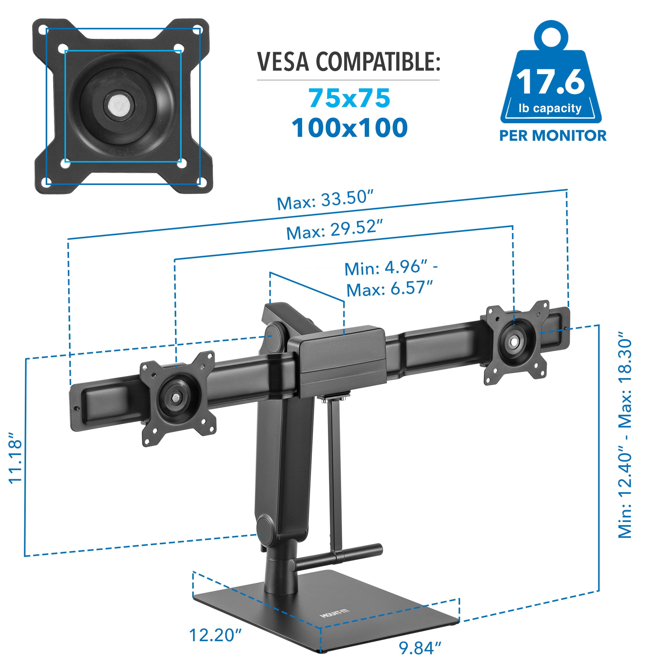 Mount-It! Freestanding Dual Monitor Arm With Height Adjustment, Fits 17" to 32" Screens, Full Motion