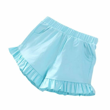 

Girls Summer Casual Shorts Fashion Outwear Hot Pants Ruffle Solid Color with Pocket Versatile Elastic Pants