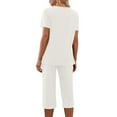 thumbnail image 7 of Women's Pajamas Set V Neck Short Sleeve Top and Capri Pants Lightweight Sleepwear Comfy Pjs Lounge Set Solid Casual Loungewear Wife'sPajamas Outfits Matching Sets 2026, 7 of 7