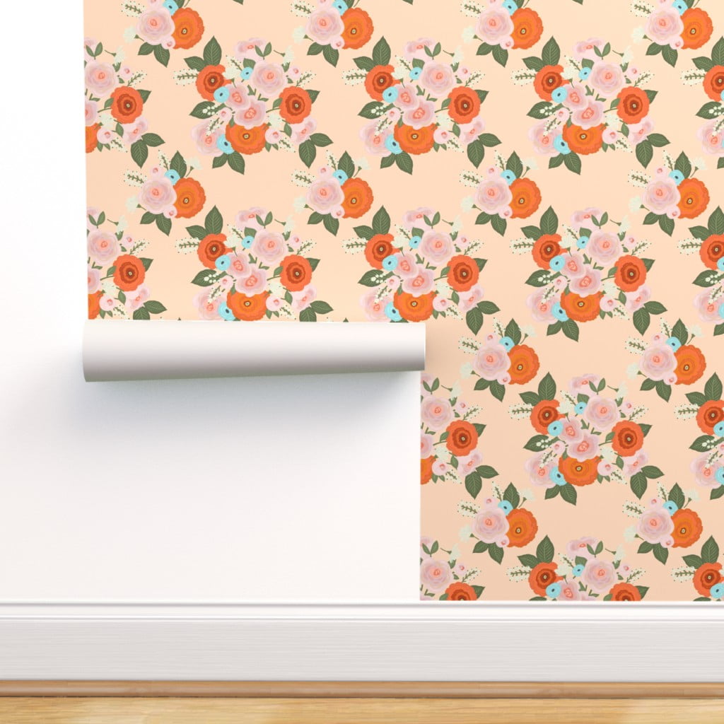 Removable Water-Activated Wallpaper Spring Botanicals Floral Flowers Botanical 