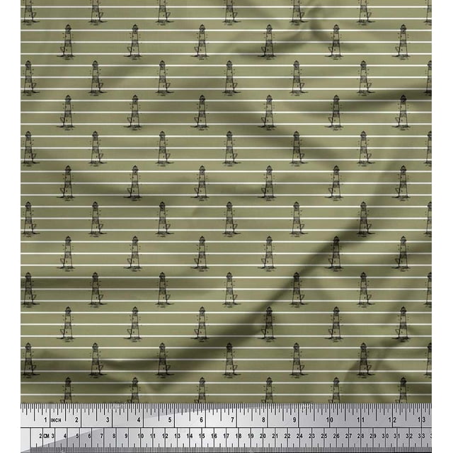 Soimoi Poly Georgette Fabric Stripe & Light House Shirting Decor Fabric Printed Yard 52 Inch Wide