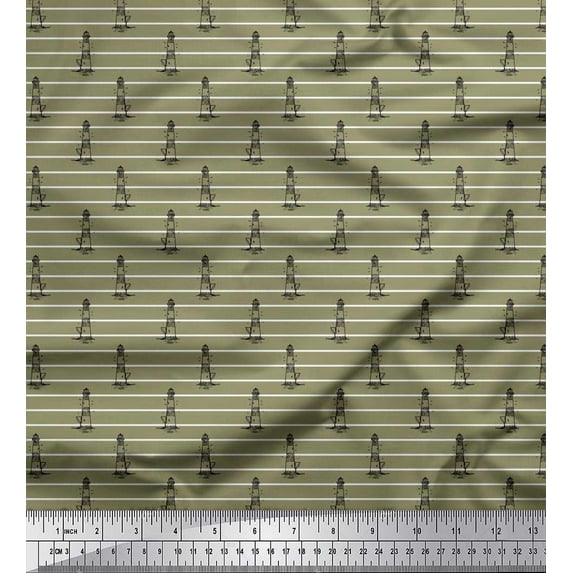 Soimoi Polyester Crepe Fabric Stripe & Light House Shirting Fabric Prints by Yard 52 Inch Wide