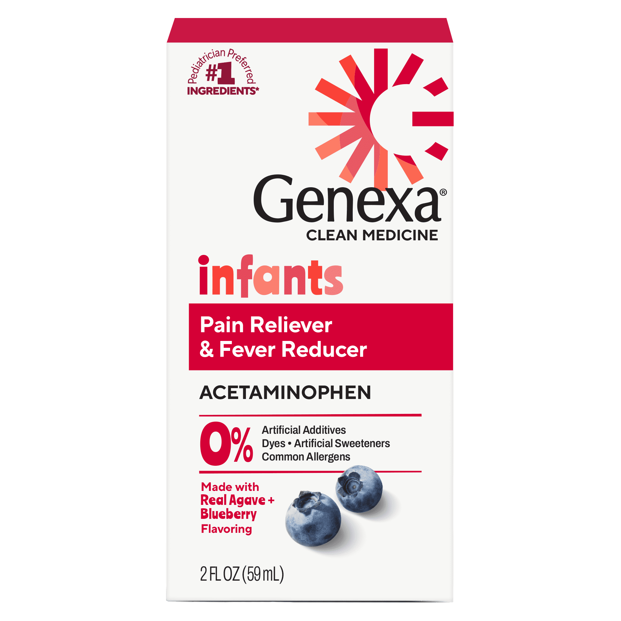 Genexa Infants' Clean Pain & Fever Acetaminophen, Dye Free, Organic Blueberry Flavor, 2 Fl Oz