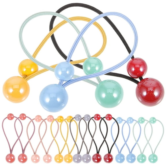 FONDOTIN 28Pcs Assorted Color Plastic Nylon Elastic Hair Ties Round Balls for Girls Daily Use