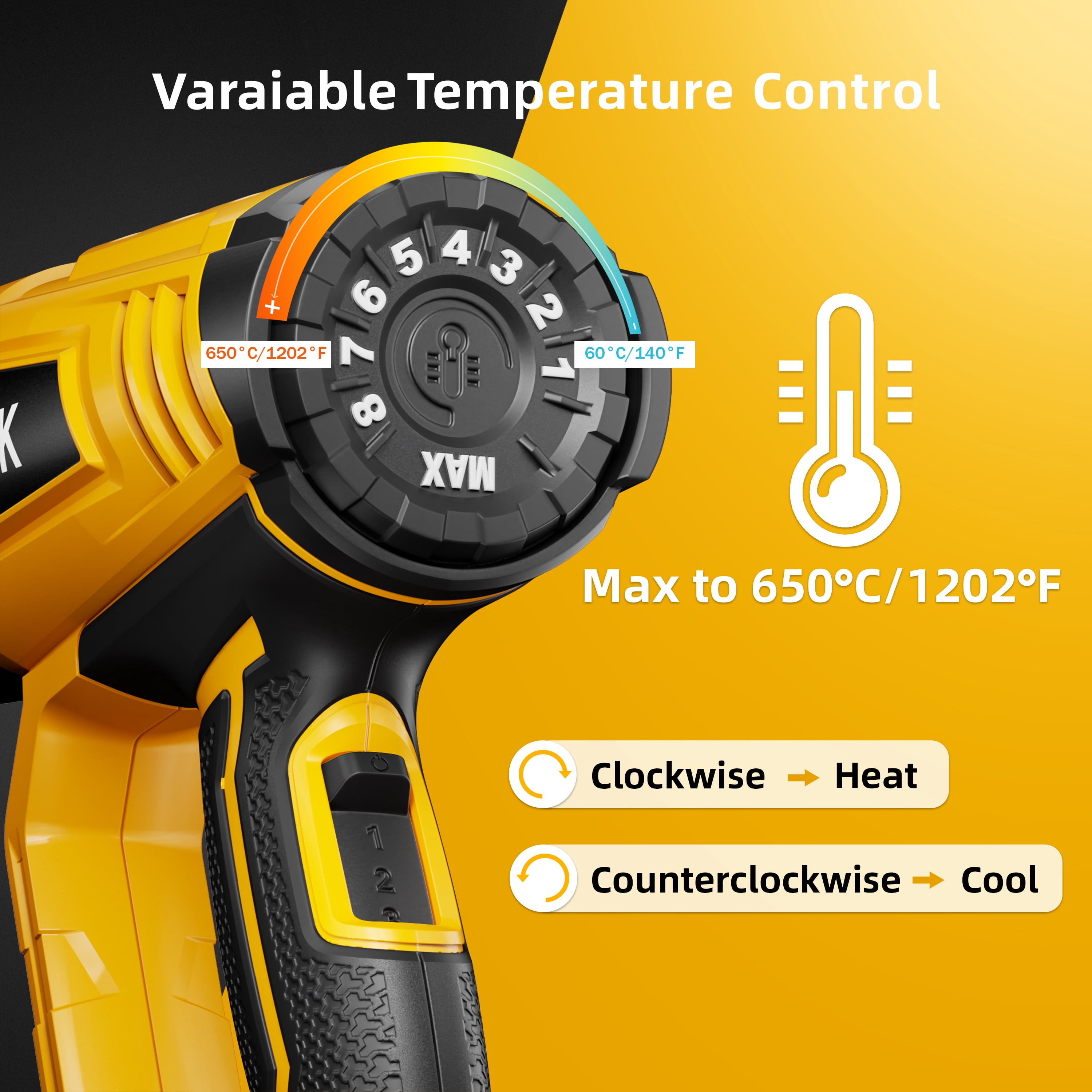 VTEK Heat Gun 1800W Hot Air Gun140℉-1202℉ Fast Heating Variable Temperature with 3 Speeds, 4 Nozzles for Shrinking PVC, Stripping Paint, Vinyl Wrap