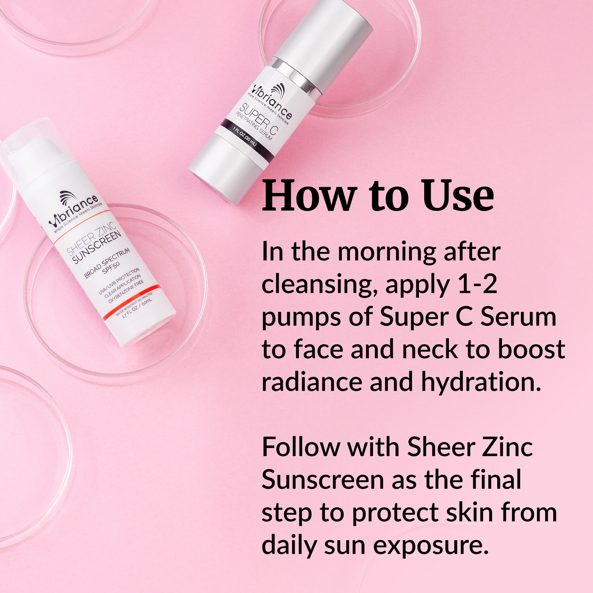 Vibriance Simple Skincare Essentials Bundle | Super C Vitamin Serum, Sheer Zinc Sunscreen SPF 50 Skin Care Set - Nourish, Protect, Illuminate