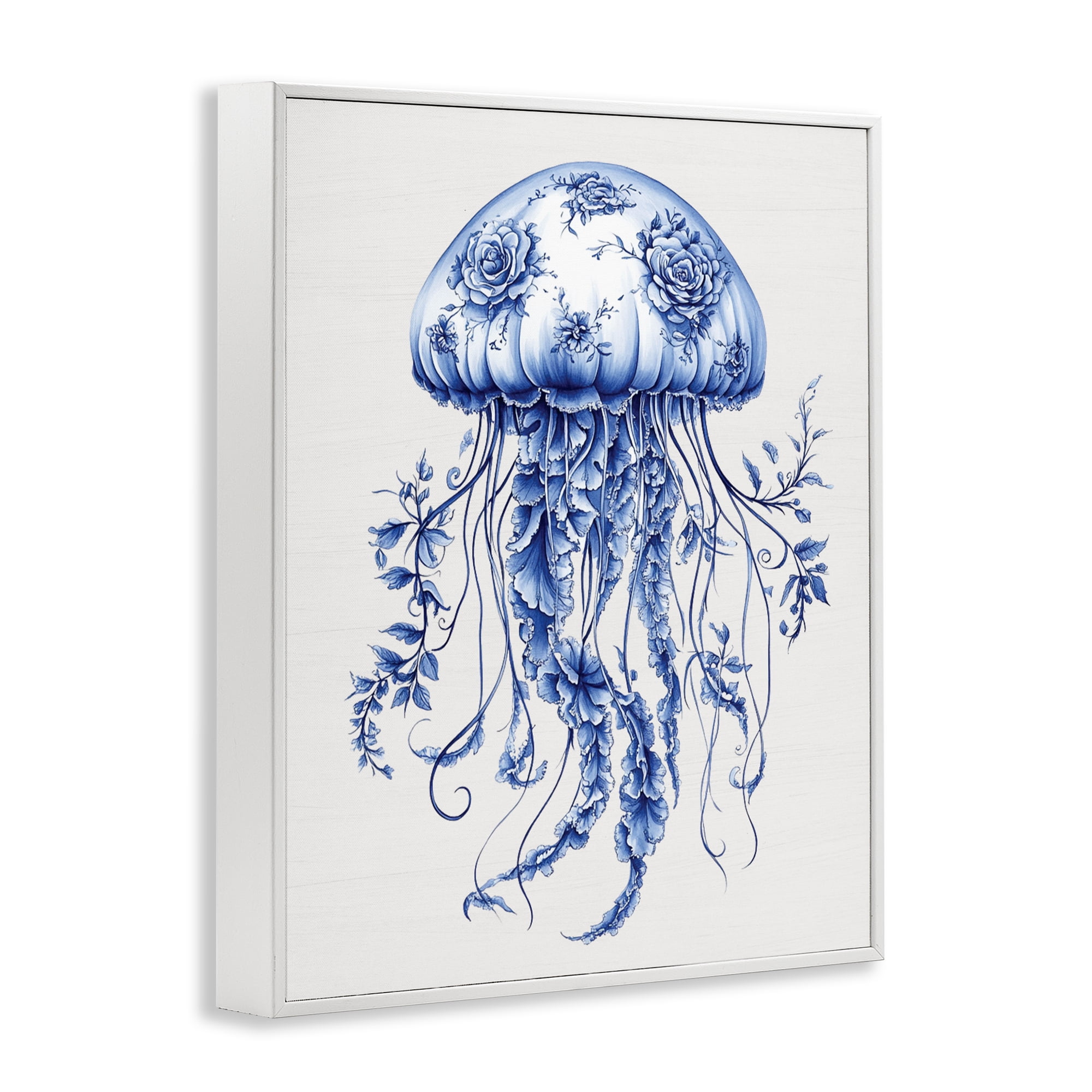 Funky Toile Jellyfish White Framed Giclee Art, design by Lettered and Lined