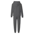thumbnail image 7 of Women's Two Piece Outfits Solid Casual Crew-Neck Long-Sleeved Trousers And Tight-Waist Hoodie Suit Sports Suits, 7 of 7