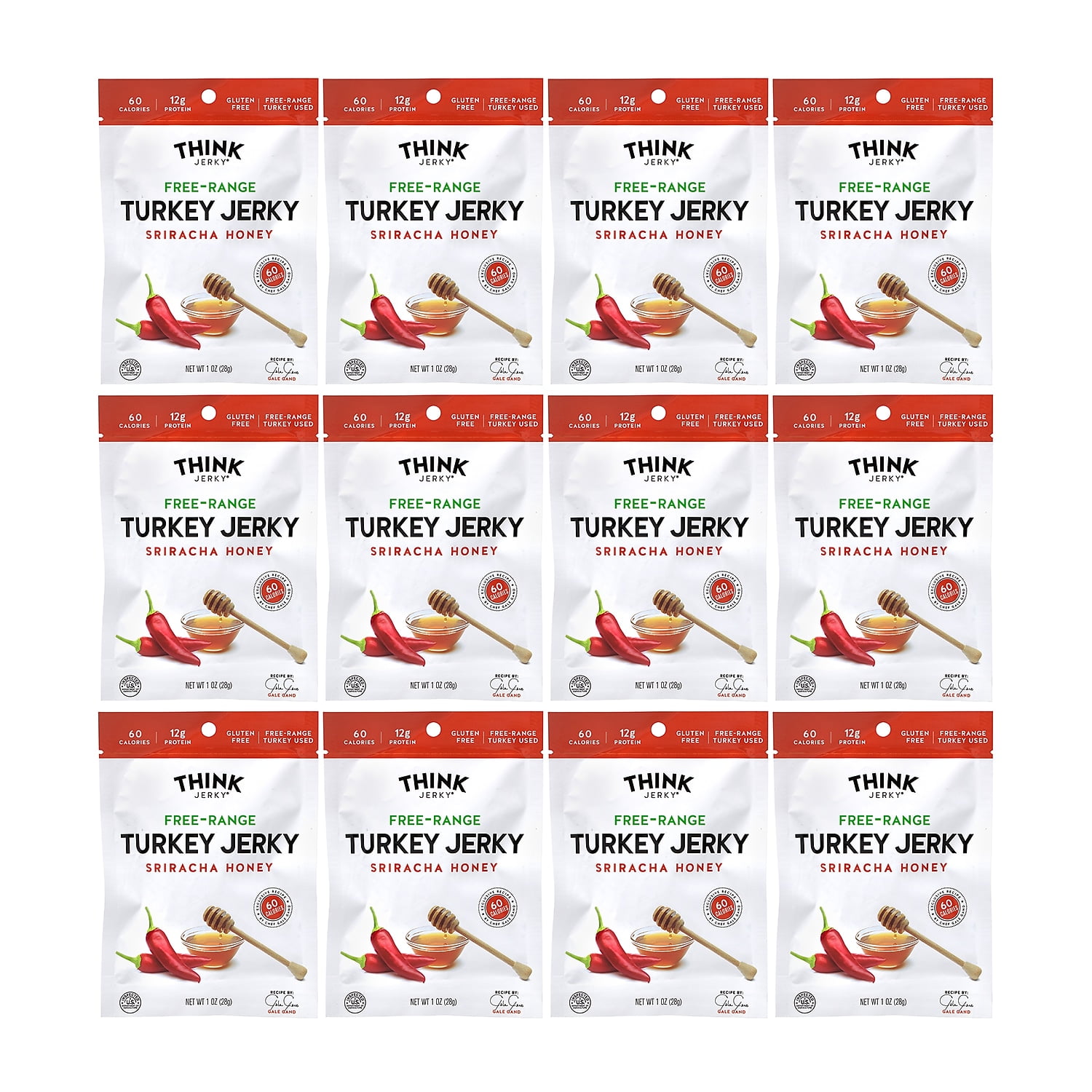 Think Jerky GRR22000983 Sriracha Honey Turkey Jerky, 1 oz Pouch - 12 Count