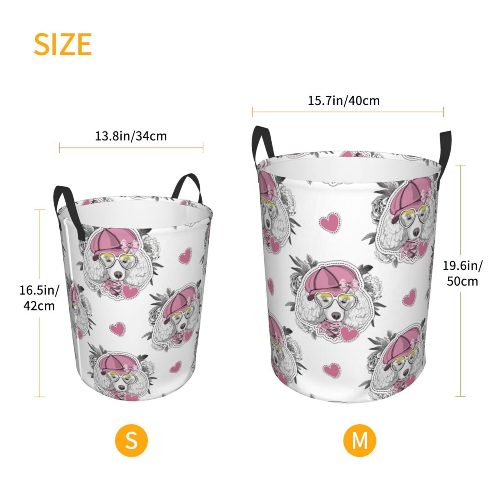 Large Laundry Basket with Handles - Artistic Cute Poodle Dog Pink_A Kids Baby Dirty Clothes Laundry Hamper for Bedroom Aesthetic