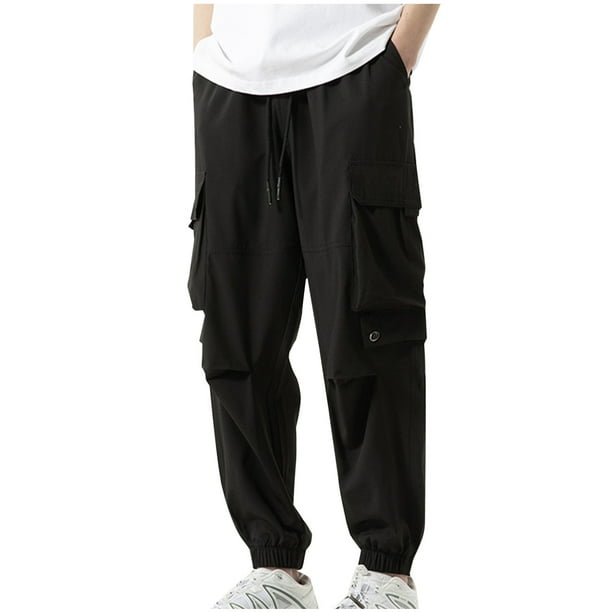 Pantalones largos para hombre, pantalones de ocio de color liso, fáciles de atar al pie, ropa de trabajo Shuai versátil y fresca, pantalones de movimiento, pantalones de poliéster para hombre