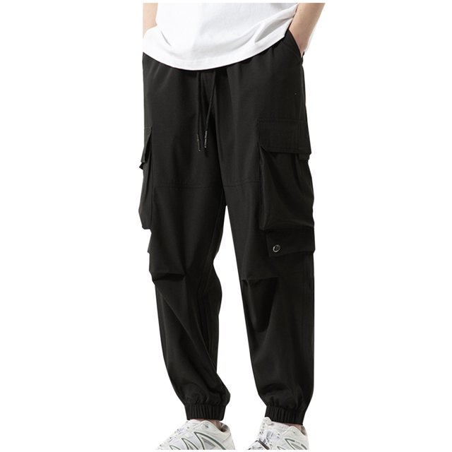 Puntoco Pantalones casuales largos para hombre, pantalones de ocio de color sólido para hombre, pantalones de trabajo Shuai versátiles con sensación fresca y fáciles de atar para los pies, pantalo