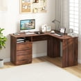 thumbnail image 6 of Demi Bonn L-Shaped Computer Desk with Letter File Drawer, Small Home Office Desk Study Writing Table, Brown, 6 of 9