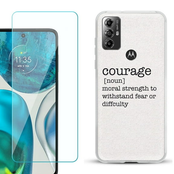 OneToughShield ® for Motorola Moto G Play 2023 Shockproof Fashion Phone Case, with Tempered Glass Screen Protector - Dictionary/Courage