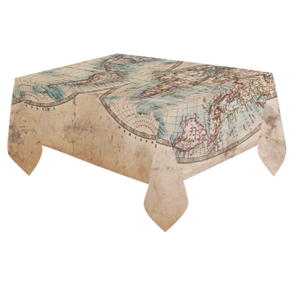 MYPOP Vintage World Map Cotton Linen Tablecloth Set 60x84 Inches Old