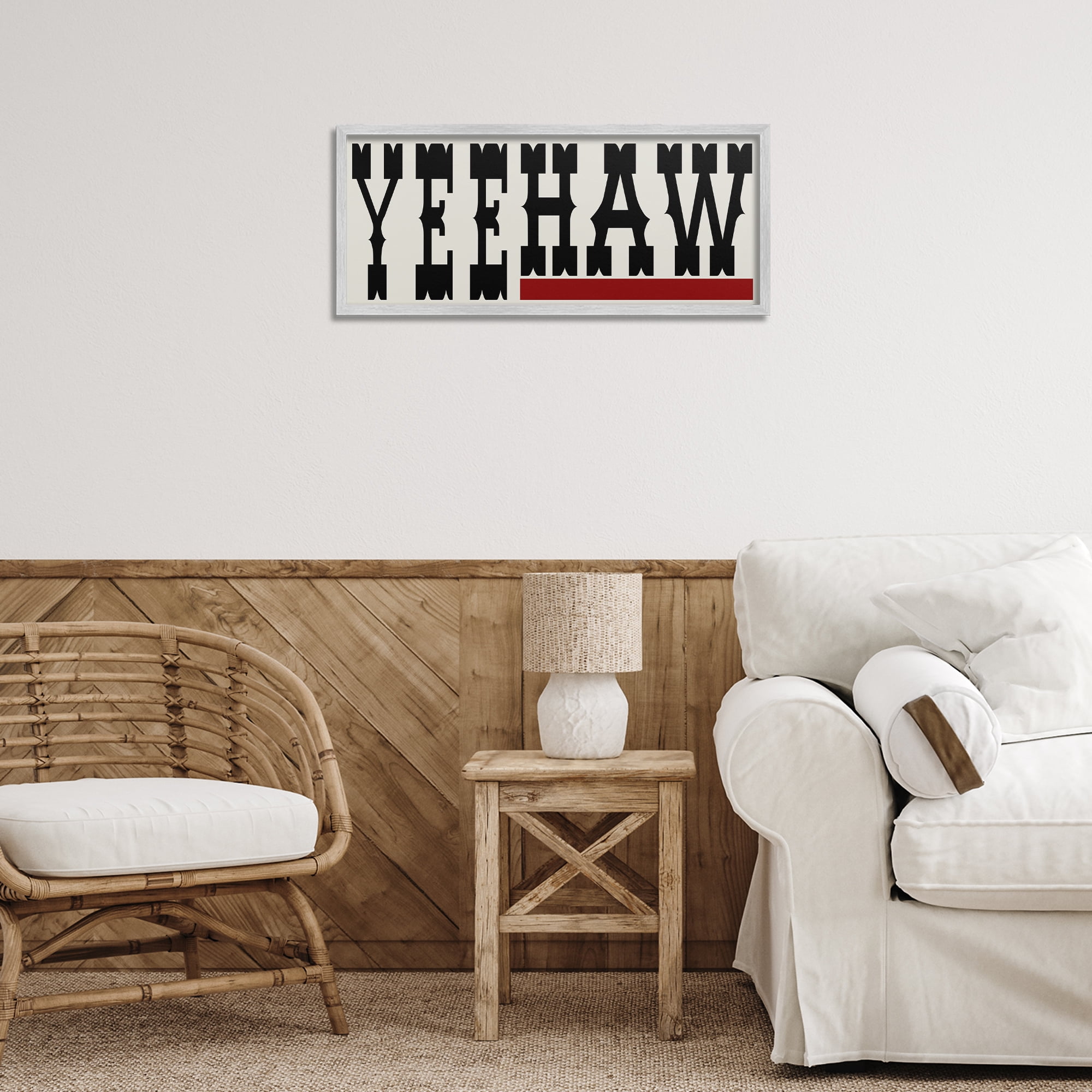 Stupell Industries Yeehaw Western Word Typography Painting Gray Framed Art Print Wall Art, 24 x 10