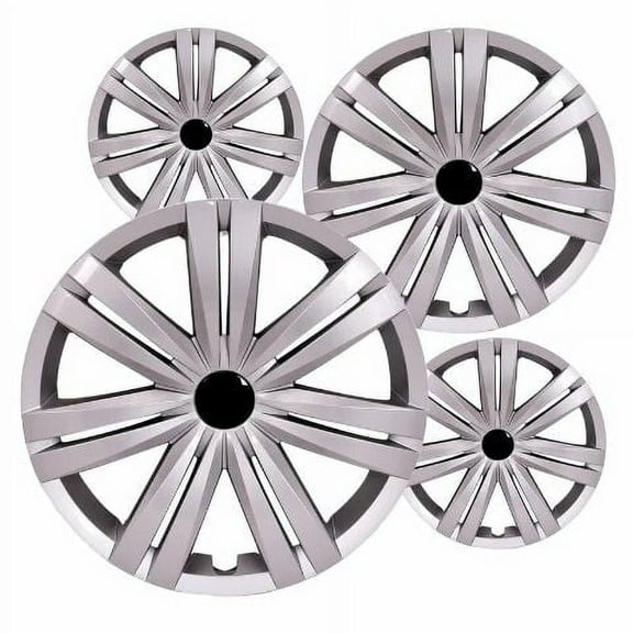Fuel Rider Set of 4 16 inch Silver Snap-On Hubcaps With 7 Double Spoke Compatible With 2015-2017 Volkswagen Jetta S Standard Steel Wheel Covers