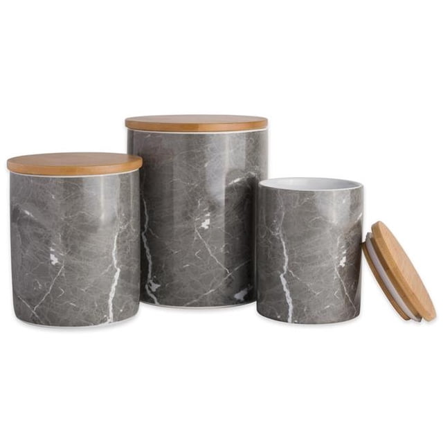 Black Marble Ceramic Canister - Set of 3