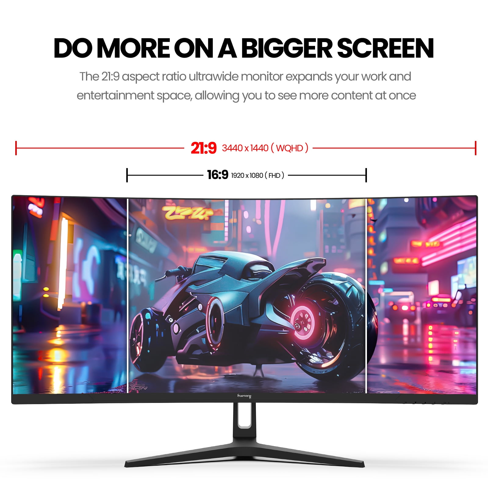 Suevery 34" 165Hz Ultrawide Curved Gaming Monitor, WQHD/3440x1440P, 1500R, 21:9, FreeSync, Wall Mountable, HDMI/DP, Black