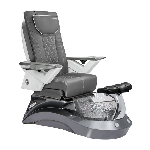 Shiatsulogic Pedicure Chair FX with Discharge Pump, Pipe-Less Magnetic Jet Pedicure Spa, Metallic Grey LotusII Tub, Grey Coverset