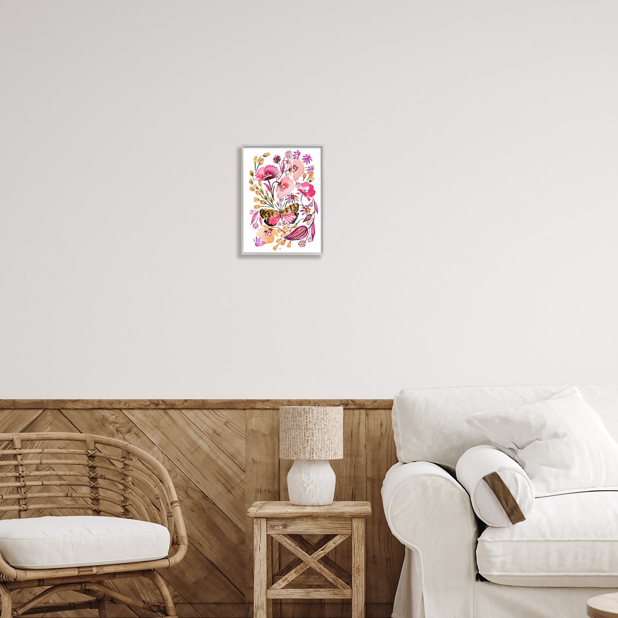Stupell Industries Abstract Pink Botanicals Botanical & Floral Painting Gray Framed Art Print Wall Art, 11 x 14