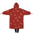 thumbnail image 2 of Oversized Wearable Blanket Hoodie,Red Christmas Golden Reindeer Pattern Sherpa Blanket Hoodie with Super Pockets,Super Warm Fuzzy Pullover for Women & Men, 2 of 6