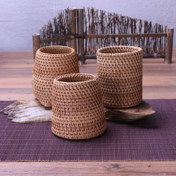 FONDOTIN Handmade Rattan Pen Holder Pen Container Rattan 1PC Home Dinner
