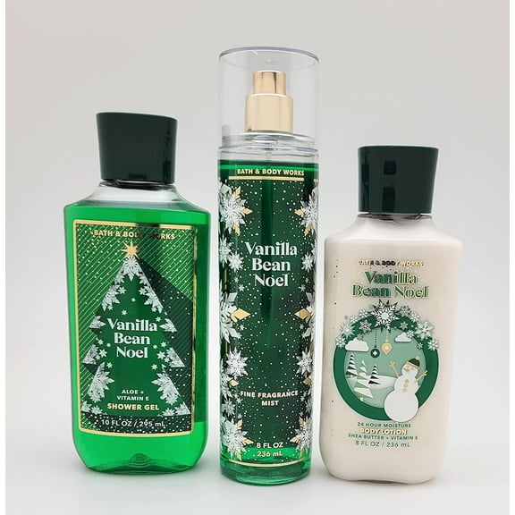 Bath and Body Works Vanilla Bean Noel Travel Size Shower Gel, Fragrance Mist and Body Lotion 3-Piece Bundle