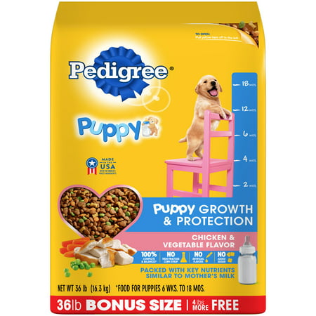 Pedigree Puppy Growth & Protection Dry Dog Food Chicken & Vegetable Flavor, 36 lb. (Best Food For Rottweiler Puppy In India)