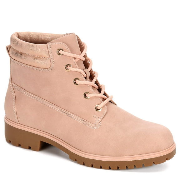 Limelight Womens Brett Faux Leather Lace Up Boot Shoes, Pale Pink, US 9.5