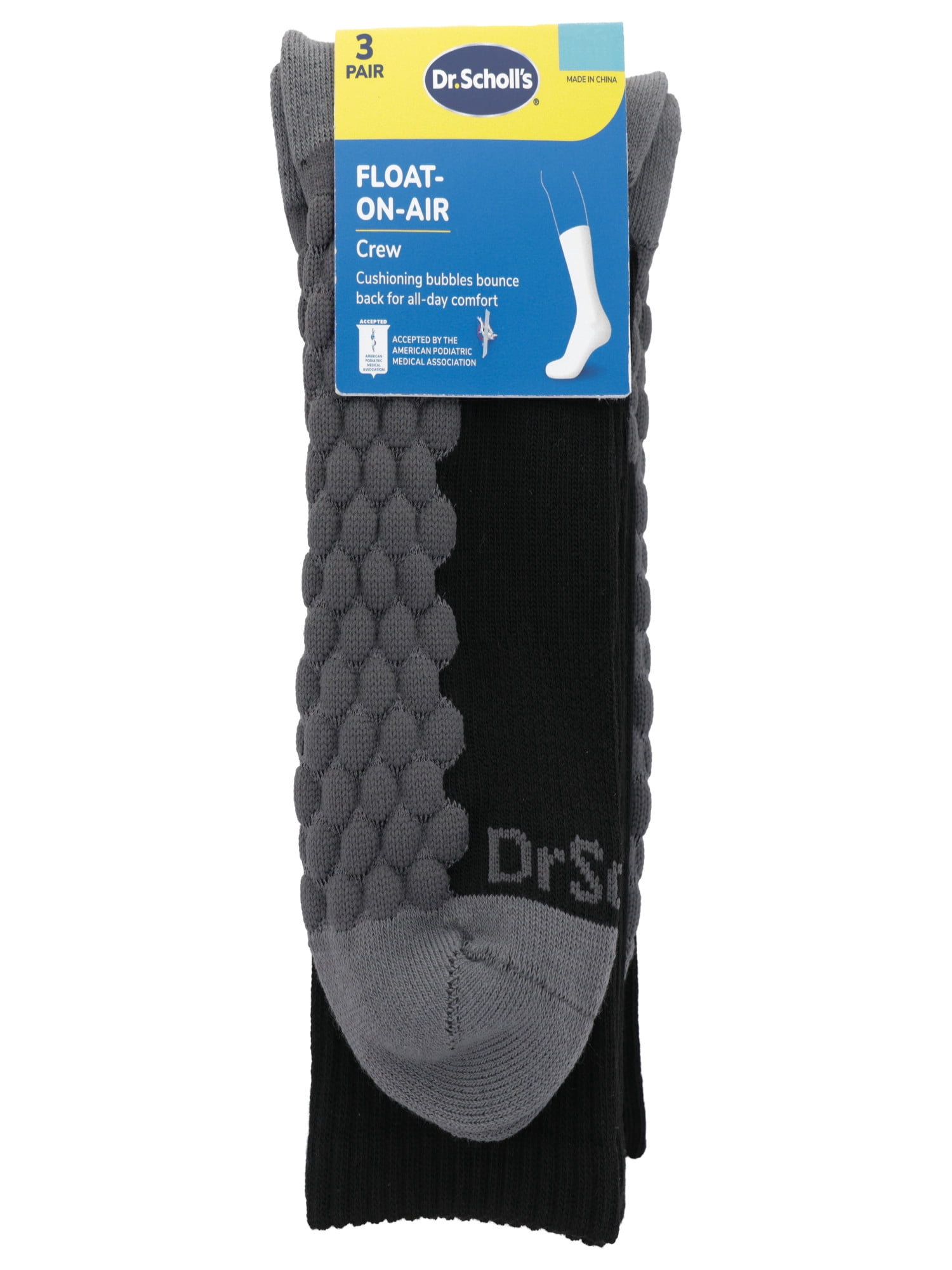 Dr. Scholl's Men's Crew Socks Float on Air, 3-Pack with Moisture Guard and Odor Control