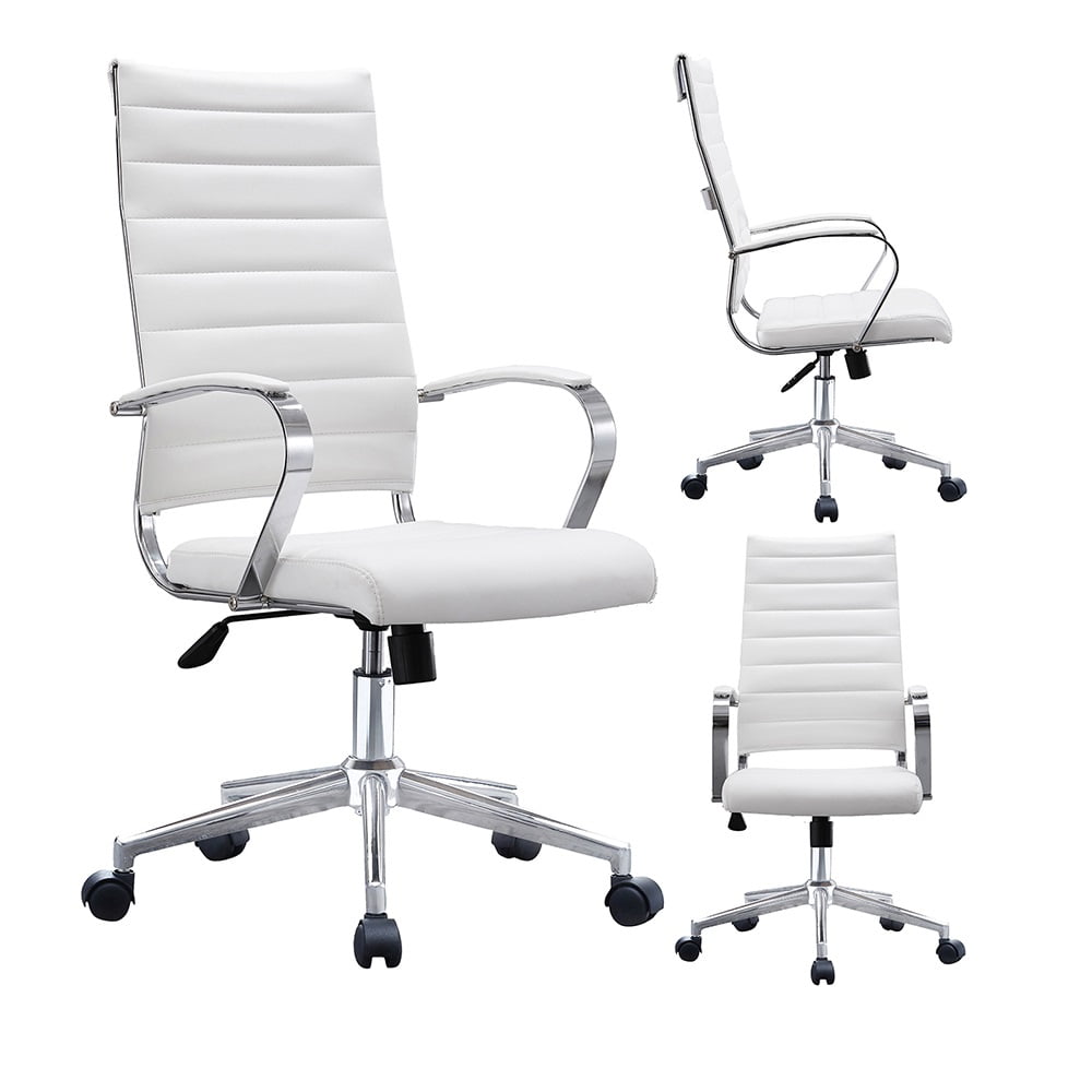 Homelala Set of 2 White Modern High Back Tall Ribbed PU Leather