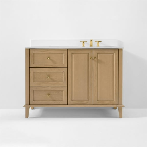 Hannah 48 in. Off Centered Right Basin Vanity Set in Oak with White Quartz top