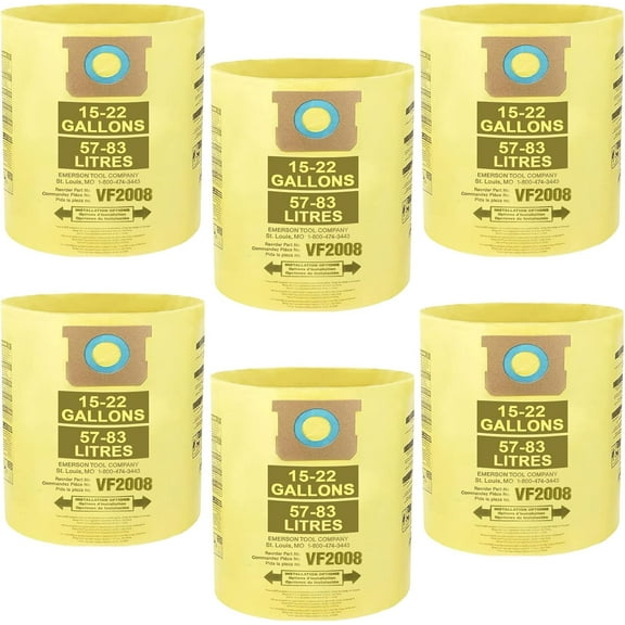 15-22 Gallon High Efficiency Disposable Filter Bags ,Compatible with Shop-Vac 15-22 Gallon Wet/Dry Vacuum Cleaners ，6-Pack, 90673