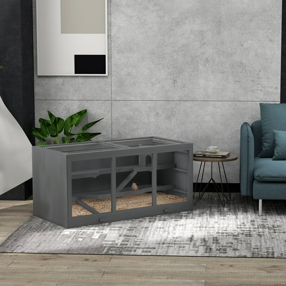 WYDK 45" Extra Large Wooden Hamster Cage, 3-Layer Chewproof Rat Cage with Opening Roof, Hut, Ramps, for Gerbil, Dwarf & Syrian Hamsters