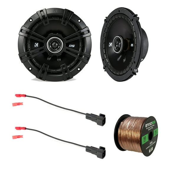 Kicker 6.5" 240 Watt 2-Way Coaxial Speakers - Pair, Enrock Speaker Harness, 16 Gauge 50 Foot Speaker Wire - Fits Select 1998-UP Ford Vehicles