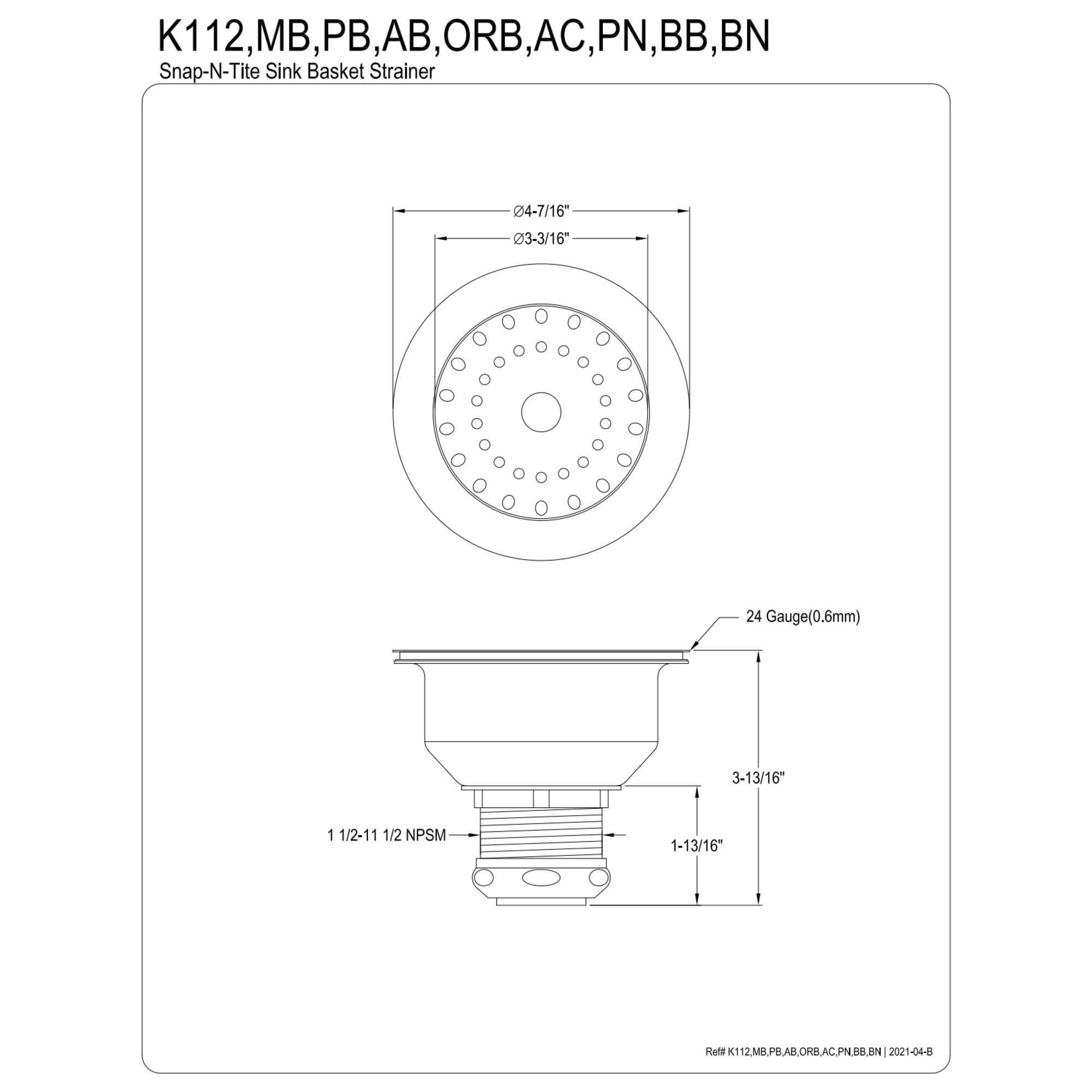 Kingston Brass K112BB Tacoma Kithchen Sink Basket Strainer in Brushed Brass