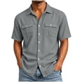 thumbnail image 2 of YODETEY Men’s Button Down Front Shirt with Pocket, Casual Short Sleeve Front Shirt for Mens,Big and Tall Dark Gray,Size S-3XL, 2 of 9