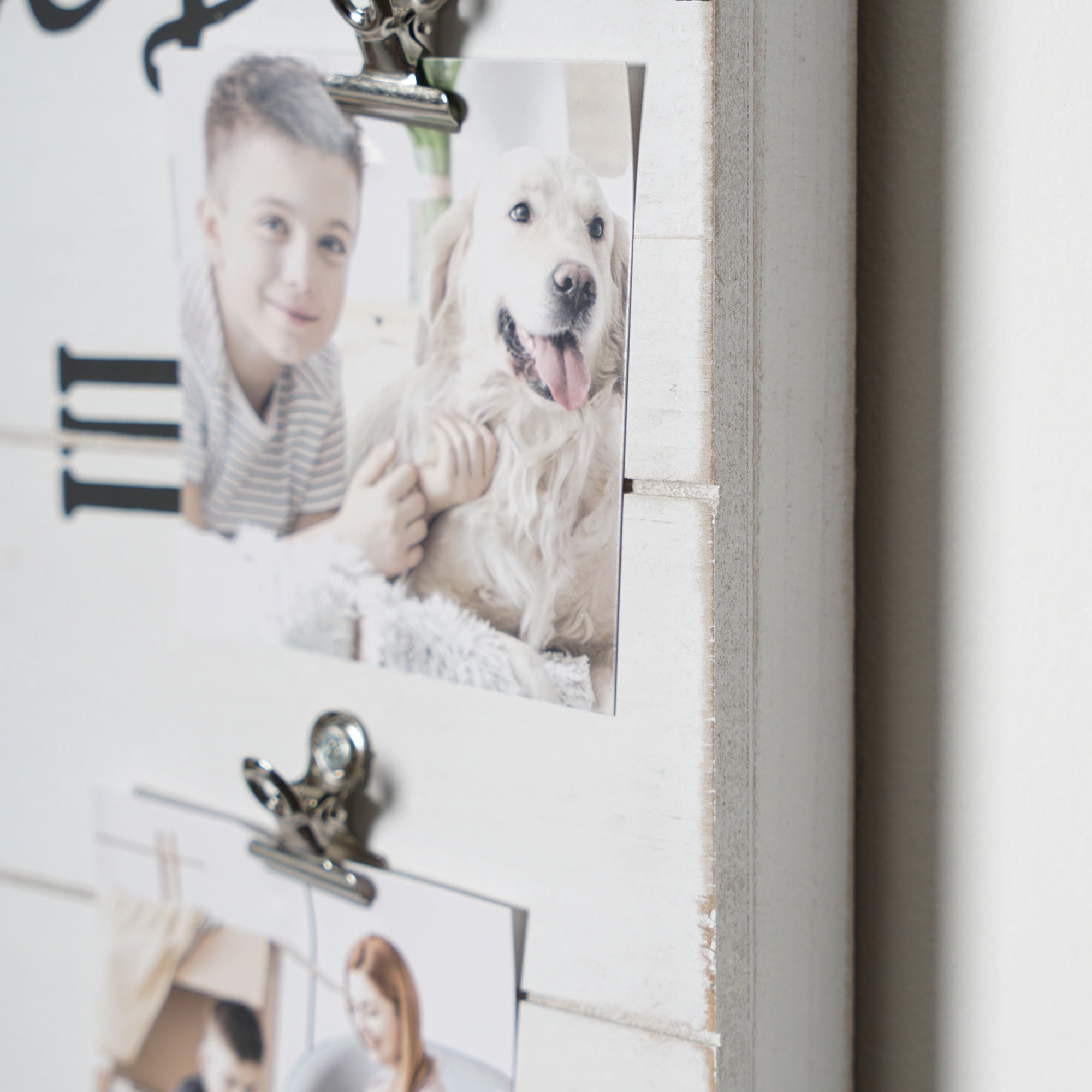 This is Us White Wood Plank Photo Collage Clock with Picture Clip - 20" x 20"